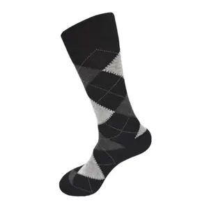 Vannucci Men's Argyle Mercerized Cotton Dress Socks - Black/White