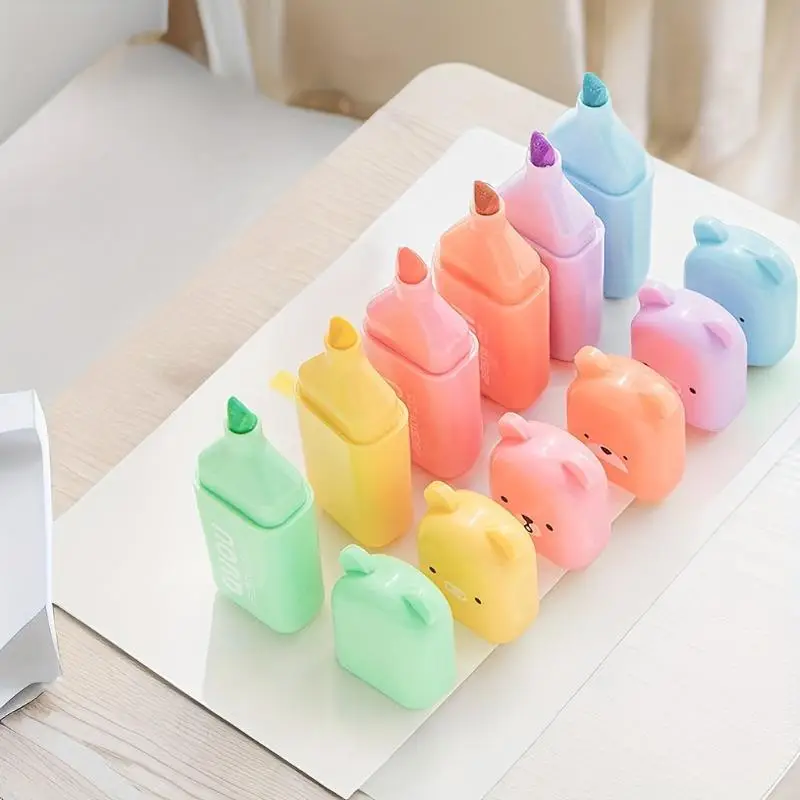 Cute Bear/Candy Design Highlighter Pen, 6 Counts/set Fluorescent Color Highlighter Pen, Writing Pen for Students, School Supplies, Stationery Supplies