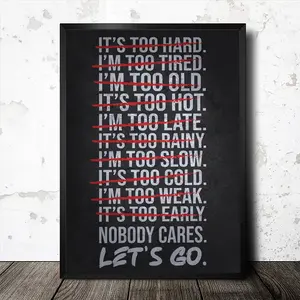1PC Modern Minimalist Gym Motivational Poster, Black/White with Bold Red Text - "Don't Care Too Hard, Let's Go" Quote - Frameless Canvas Wall Art for Home Office, Living Room, Bedroom Decor