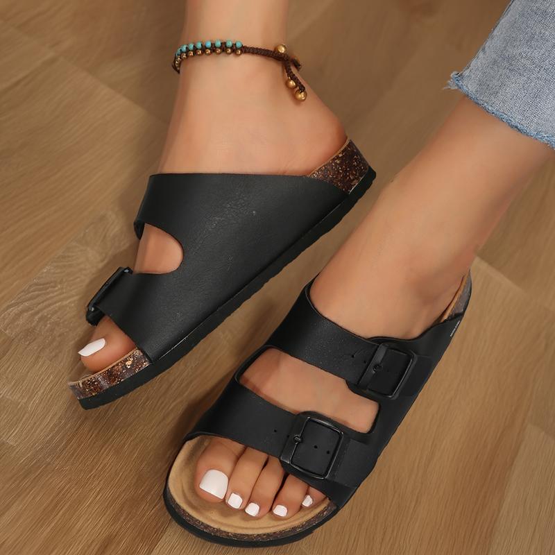 Womens Slide Sandals Cork Footbed Sandals With Straps Adjustable Buckle Slip On Sandals