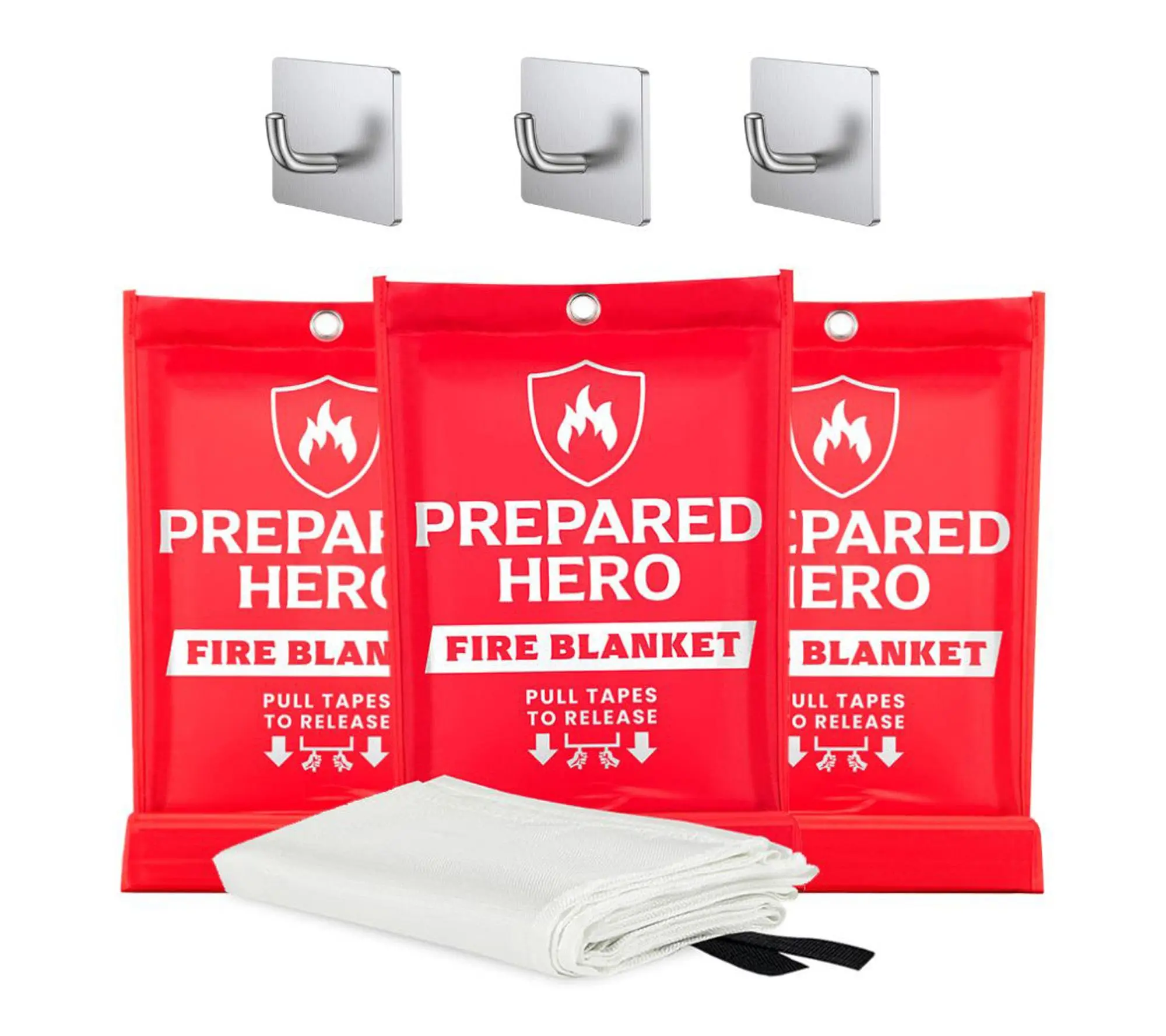 Prepared Hero Set of 3 Fire Blanket with 3 Hooks Prepared Hero Set of 3 Fire Blanket with 3 Hooks