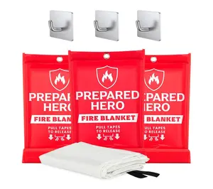 Prepared Hero Set of 3 Fire Blanket with 3 Hooks