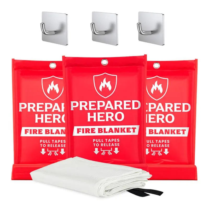 Prepared Hero Set of 3 Fire Blanket with 3 Hooks