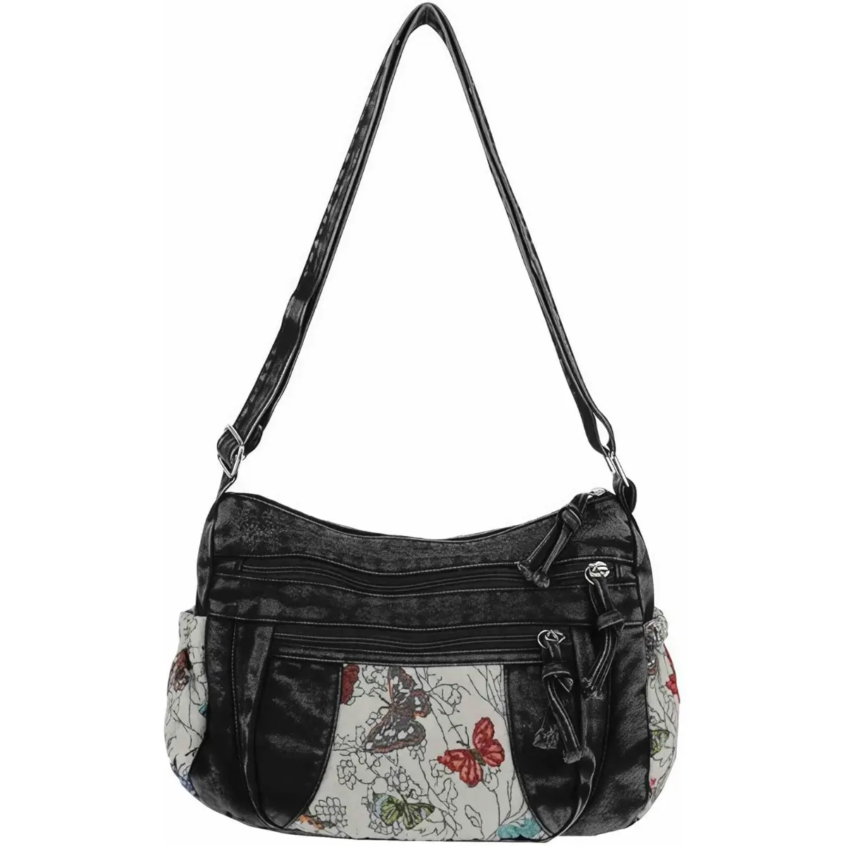 Denim Purse Crossbody Bags, Boho Hobo Crossbody Bags for Women, Casual Hippie Travel Purse with Lots of Pockets Shoulder Underarm Handbag Fashion Y2K Contrasting Butterfly Pattern