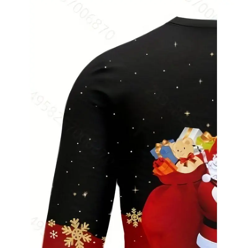 Men's Long Sleeve Santa Claus Pattern 3D Digital Print Top, & Casual Pullover with Snowflake Design, Holiday ClothingYQYI Men's Long Sleeve Santa Claus Pattern 3D Digital Print Top, & Casual Pullover with Snowflake Design, Holiday ClothingYQYI