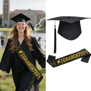1 set Graduation Cap and Sash Set 2026, Graduation Ceremony Photo Props, Bachelor Hat and Shoulder Strap for Graduation Pictures