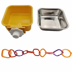 PetSafe 2-in-1 Plastic Pet Bowl with Removable Stainless Steel Insert & 10 Plastic Rings Set - 5"x5" Deep Feeder/Bath Dish with Vertical-bar Mount for Birds Hamsters Guinea Pigs