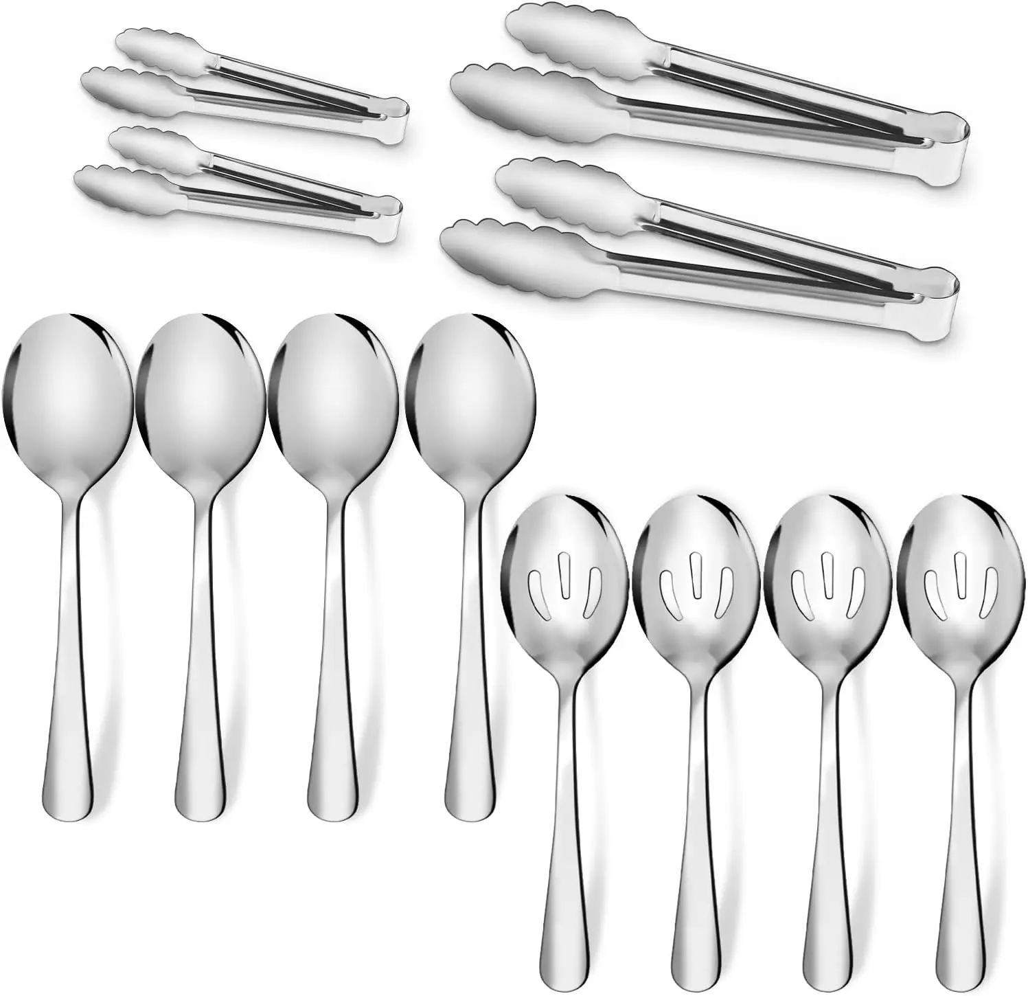 Set of 12 Stainless Steel Serving Utensils Sets - Large Serving Spoons,Slotted Spoons,Serving Tongs,Appetizer Tongs,Utensills Sets for Buffet Catering Banquet Party (Silver)