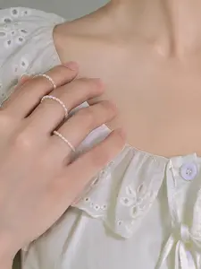 100% Natural Fresh Water Pearl Rings Fashion Elegant Beaded Ring Pearl Rings Rice Pearl Beads Ring Adjustable Elastic Ring Jewelry Gift For Wowen Girl Boy Men Birthday Gift for Lover Engagement Wedding Ring Adjustable Vintage Vintage Pearl