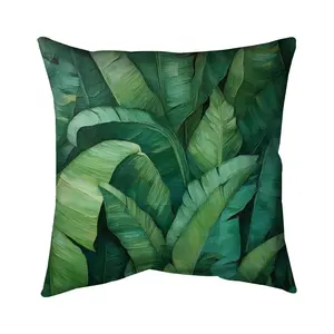 212 MAIN Dense Leaves Pillow - 16x16 in Poly Twill Standard Size, Contemporary Floral Botany Nature-Inspired Home Decor for Bedroom Use (Model 5543-1616-FL393)