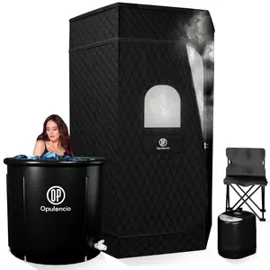 Opulencio Home Sauna with Ice Bath - Spacious Portable Steam Sauna Box with Cold Plunge Tub - 3L Steamer, 9 Heat Levels, Chair, Remote Control