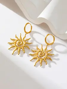 1Pair Stainless Steel Texture Sun Drop Dangle Earrings Statement Earrings Stylish Trendy Waterproof 18K PVD Plated Metal Jewelry for Women