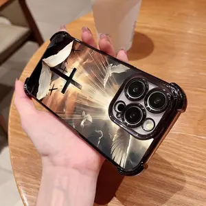 Fashion Trendy Creative Cross Pattern Four Comers Air Cushion Anti-drop phone case Suitable for iPhone17 Pro Ma 16 15 14 13 12 11 Pro Max Plus electroplated anti drop case Screen Protector Protection Protective Cover Smartphone Casing Cellphone Shockproof