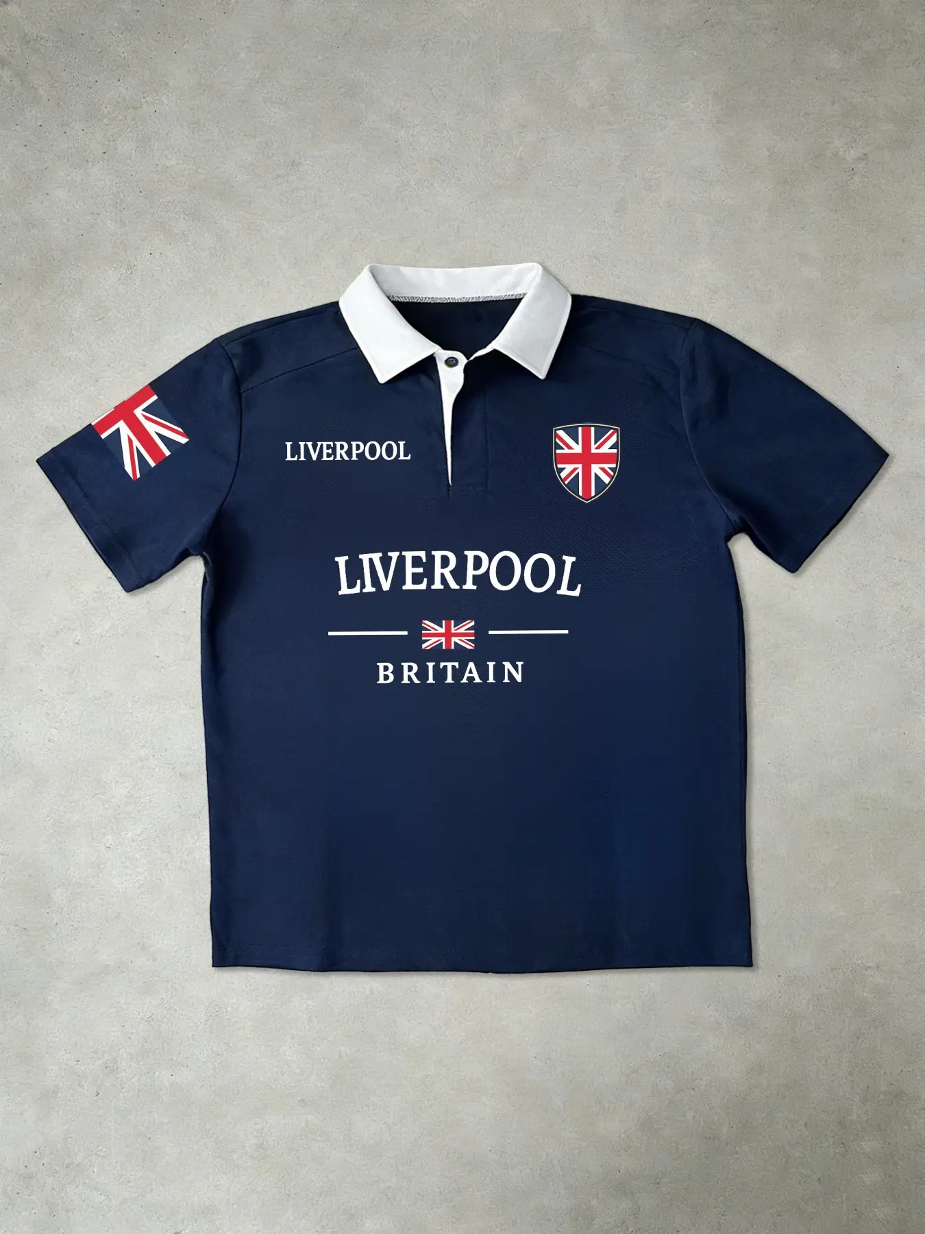 Men's Liverpool England Flag Print Polo Shirt, Casual Business Wear, Breathable Fabric for Office & Football Activities, British College Style