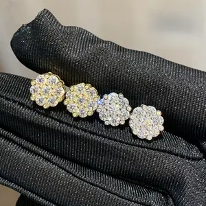 [ICE HUE] 18K Gold Plated S925 5A+ Sri Lanka Moissanite Earrings, 10mm Men's & Women's Personalized Luxury Jewelry, Classic Hip Hop Sporty Style, Daily Wear Gift