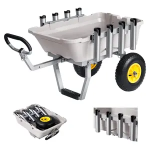【FathersDayGift】VEVOR Beach Fishing Cart, 200 lbs Load Capacity, Foldable Fishing Cart with Heavy-Duty Aluminum Alloy Frame, 13-Inch All-Terrain Tires, 8 Rod Holders, Strap, Easy to Clean, for Outdoor Camping Picnic