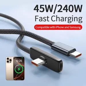 45W/240W ultra-fast charging, 90° right-angle design charging cable, zinc alloy braided Type‑C interface cable, compatible with Apple and Samsung devices, suitable for gaming, work, and in-car use | Single end “Summer vibe”