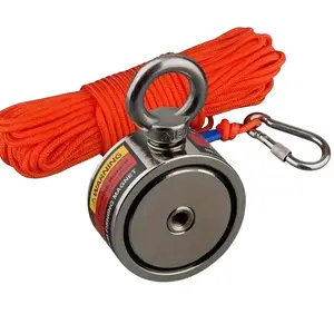 48mm Double-Sided Neodymium Magnet Strong Magnetic with Rope, 209lb Strong 1.89" Diameter Eyebolt, Ideal for River and Lake Fishing