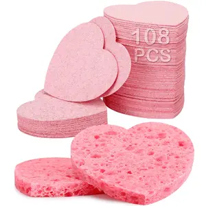 108-Count Compressed Facial Sponges Pink Cellulose Natural Cosmetic Spa Sponges for Daily Cleansing Exfoliating Makeup Removal Soft Elastic Reusable Portable