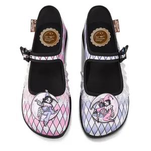 Hot Chocolate Design Masquerade Women's Mary Jane Flat - Harlequin Pattern, Soft Fabric, Pastel Colors, Carnival-Inspired Design, Adjustable Buckle-Strap, Cushioned Inner Sole with Arch Support and Non-Marking Rubber Sole