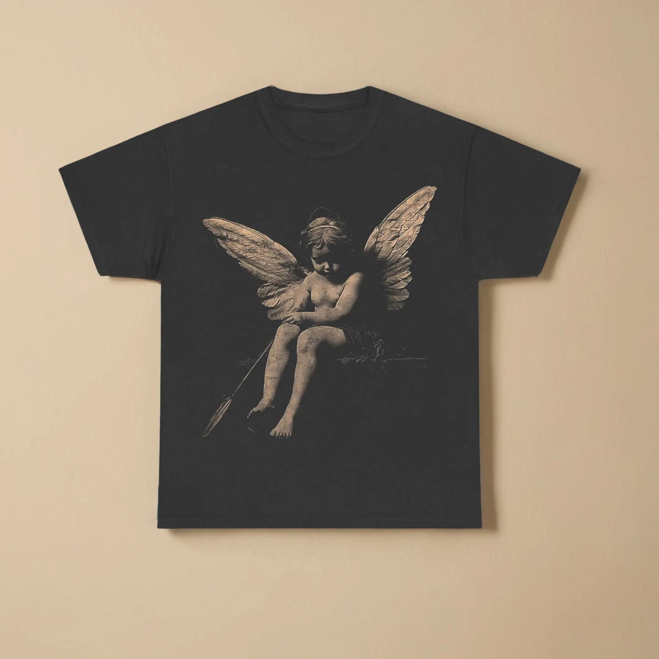 😇 🖤 Vingate Angel Mens Casual Crew Neck T Shirt, 90s Graphic Tee, Cotton Shirts, Men Gift, Machine Washable, Menswear Top, Streetwear Tshirt