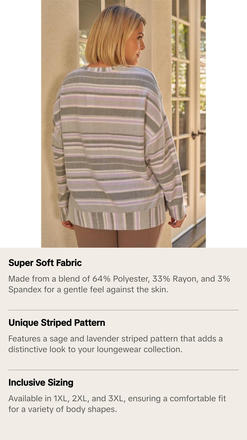 Plus Sage & Lavender Stripped Super Soft Sweatshirt Plus Sage & Lavender Stripped Super Soft Sweatshirt