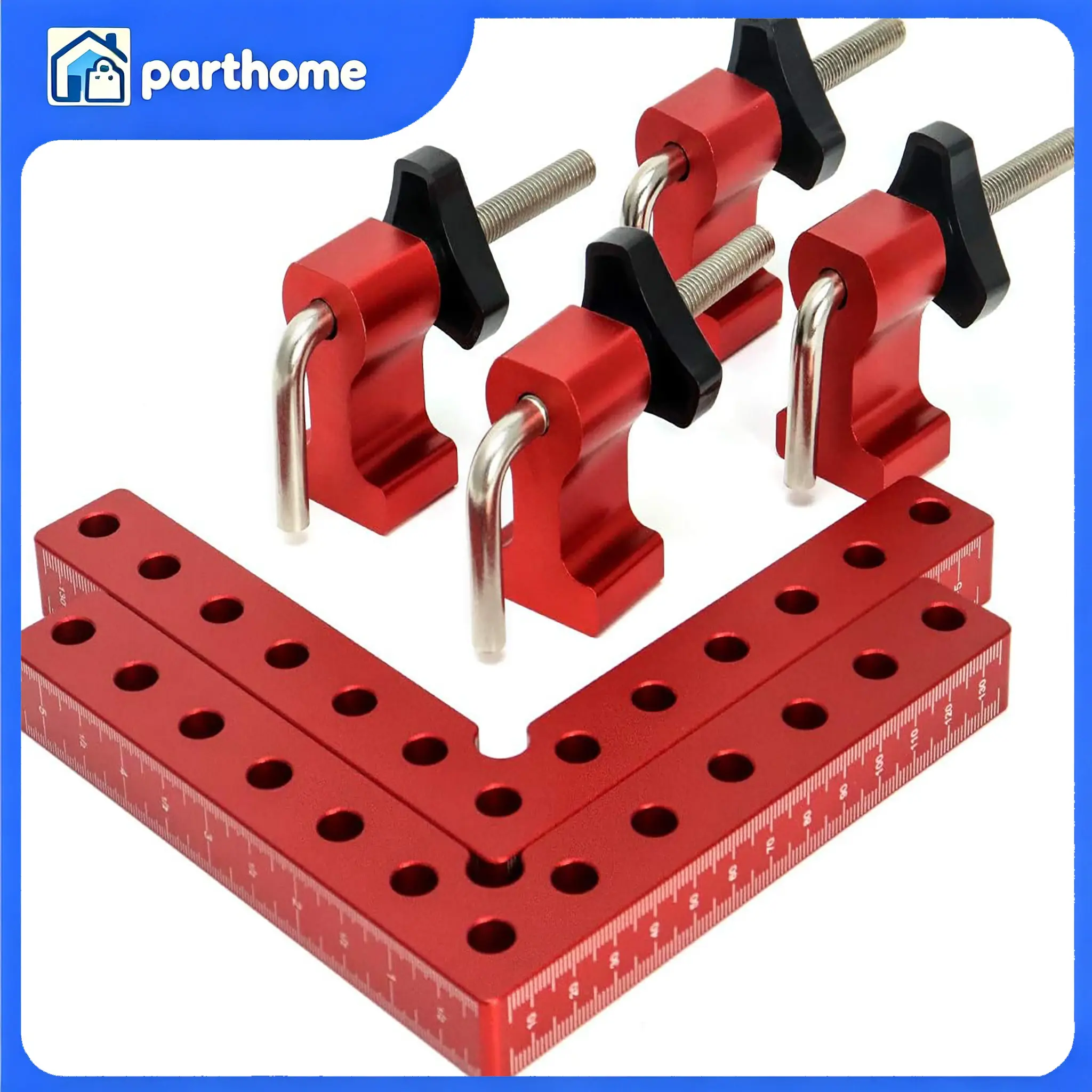 2 Clamps Set, Aluminum Alloy 90° Rightangle Set with Thread - Heavy Duty Woodworking Clamps with 4 Adjustable Fixed Blocks, 4 90° Square Hold Screws, 140mm×140mm Waterproof Coating Hardware (Metric+Imperial) for Carpenters, Picture Frames
