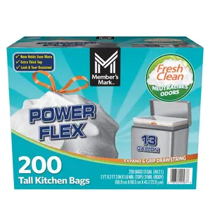 Members Mark Power Flex 13-Gallon Tall Kitchen Trash Bags - Heavy-Duty Leak-Resistant Fresh Scent Drawstring Closure 200 Count