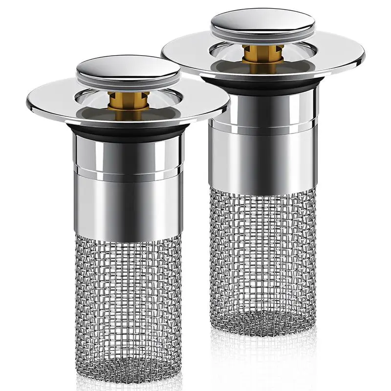 Must-Have Bathroom Accessory Universal Sink Drain Filter Anti-Hair Clog + Odor Proof 3-in-1 Sink Drain Strainer Pop Up Stopper & Hair Trap No More Blocked Drains Anti-Odor Sink Stopper Stainless Steel Filter Basket Suitable for Bathtub & Wash Basin