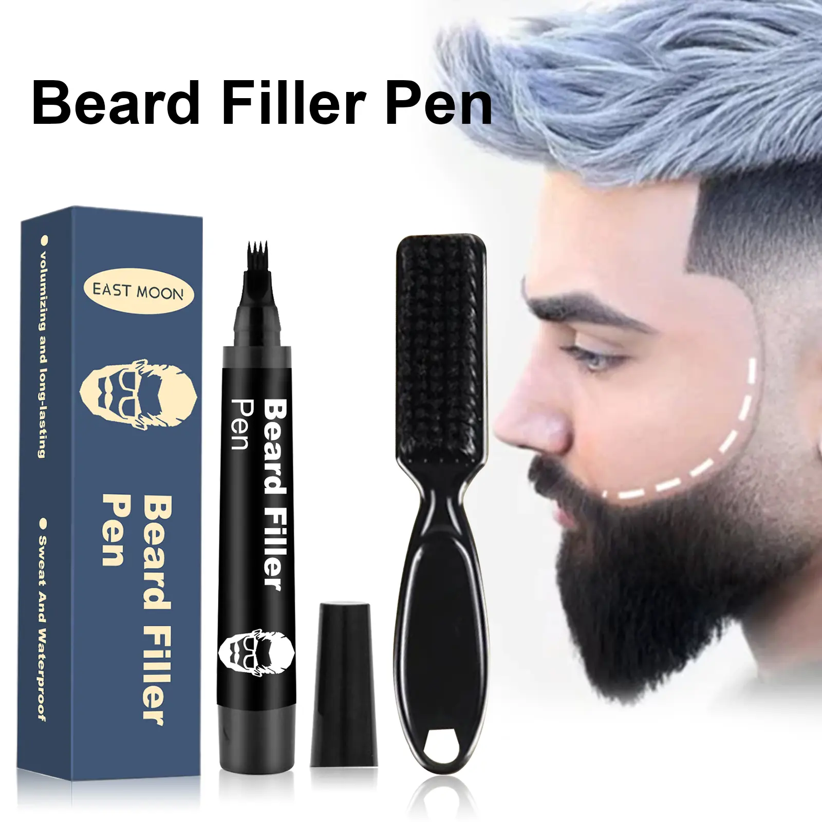 Beard Filling Pen for a Natural Fuller Look - Water-Based and Smudgeproof Formula for Men with Beeswax and Blending Comb, Everyday Use, Pen Format, Easy Touch-Up, Beard Pen Filler, Long-Lasting
