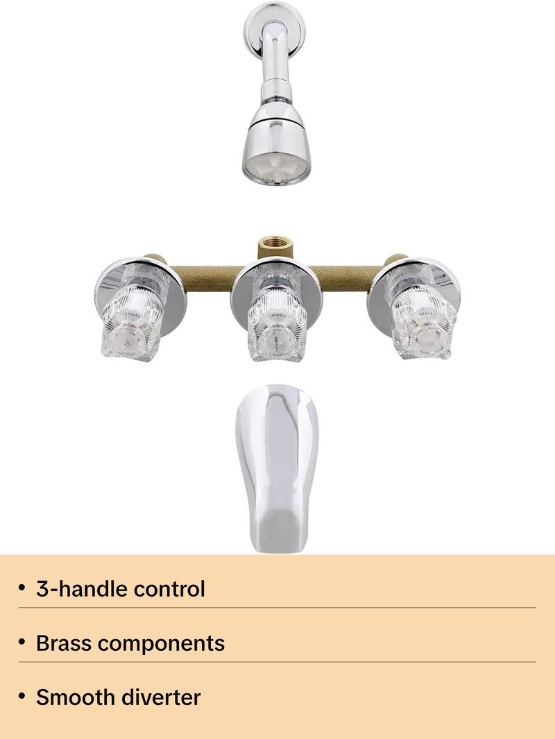 Empire Faucets Mobile Home 8" Chrome 3 Valve Tub & Shower Faucet J2700R-E