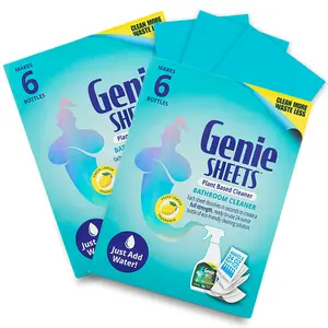 Genie Sheets Bathroom Cleaner | Concentrate Makes 12 Refills | Professional-Strength, Plant-Based, Eco-Friendly | Just Add Water | 12 Sheets Included Cleaning Supplies Household