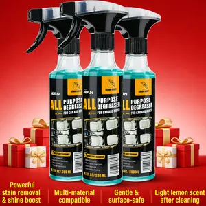 NUAN Multifunctional Car Interior Cleaner - Strong stain-fighting & shine boost, car & household compatible. Works on leather, suede & more. Mild, low-residue, surface-safe. Fresh lemon scent. 3-step cleaning, dual-mode nozzle, free towel included.