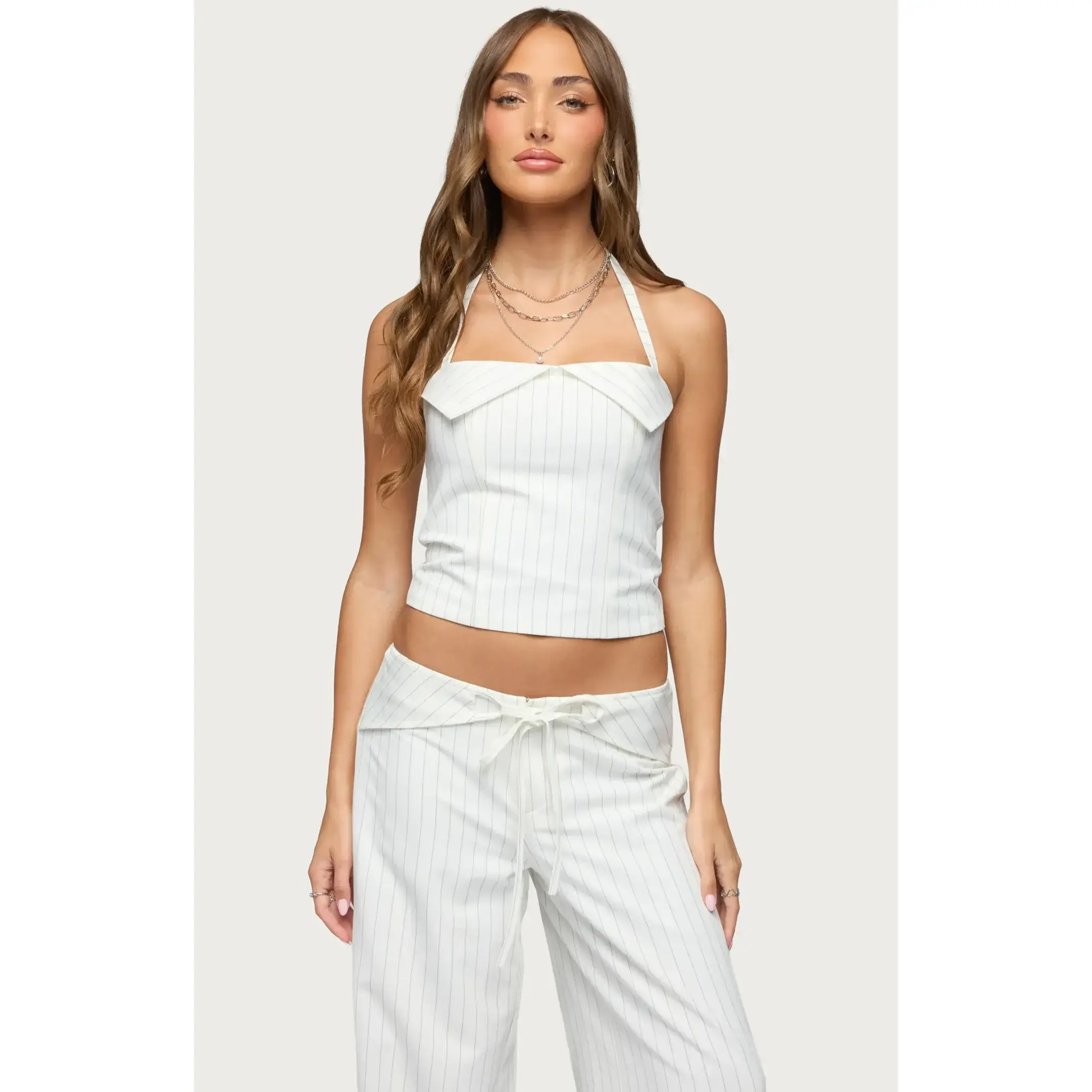 Edikted Women's Parker Pinstripe Halter Top