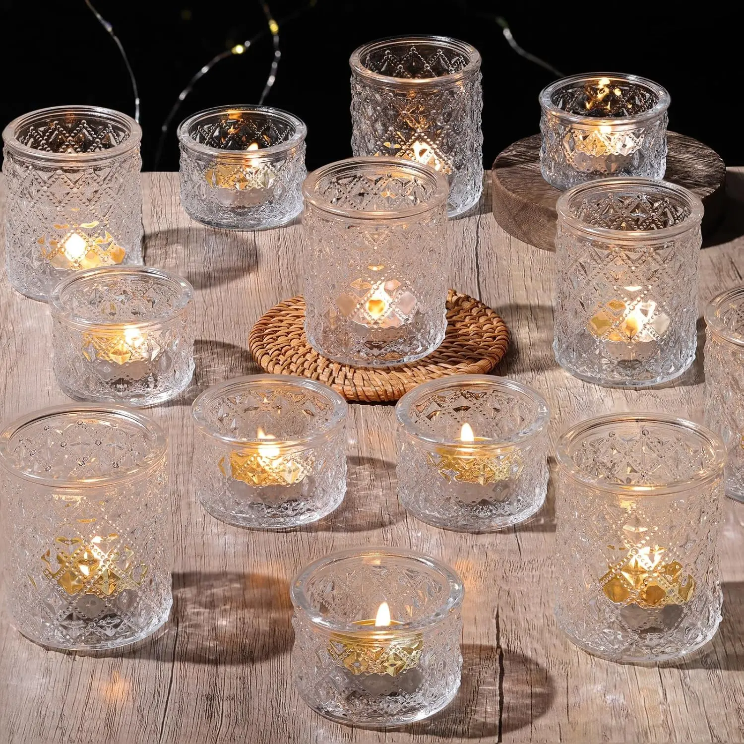 36 Pack Clear Glass Tealight Candle Holders, Glass Votive Candle Holders for Table Centerpieces, for Wedding, Bridal Shower, Birthday Party & Table Decor
