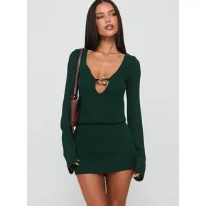 Charming Long Sleeve Mini Dress Forest