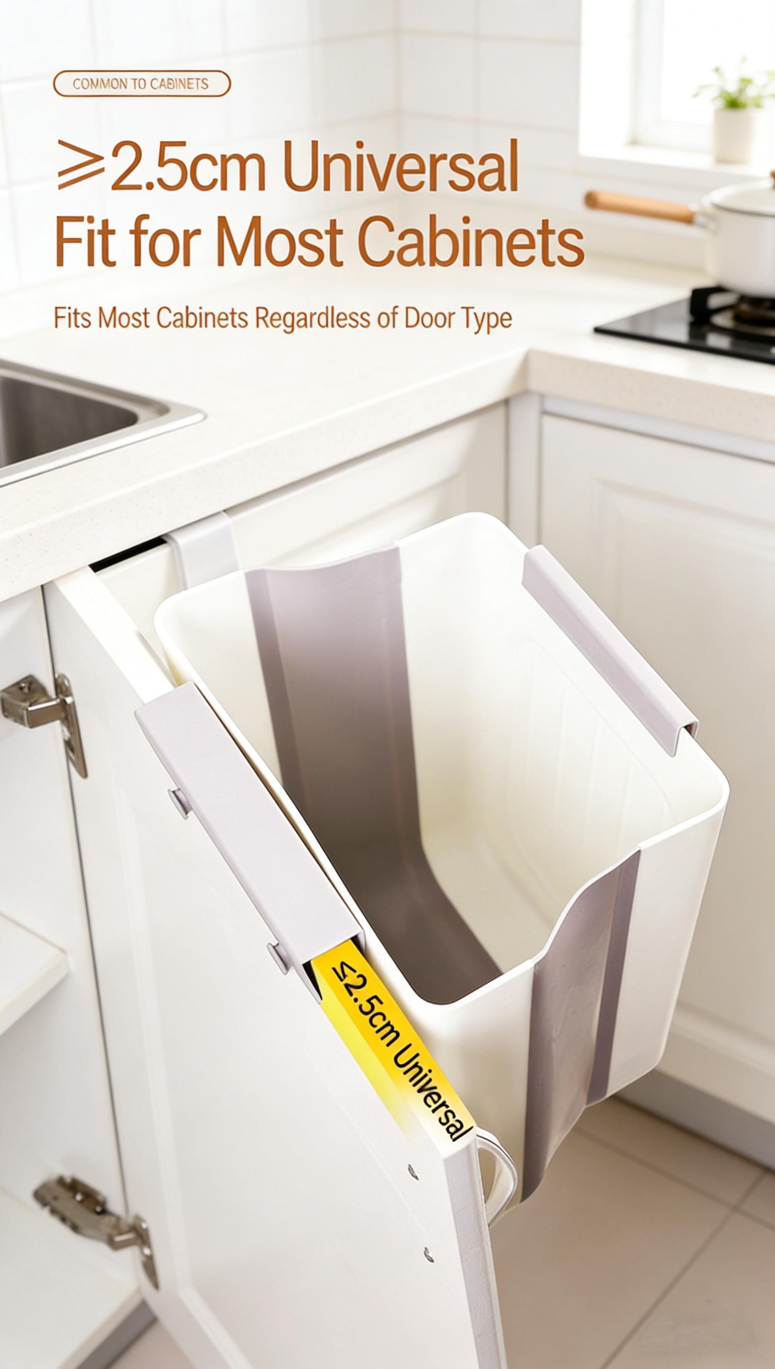 Foldable Kitchen Trash Can, Hanging Cabinet Door Garbage Bin, No Bending Over, Space Saving Wall Mounted Rubbish Bin for Kitchen, Bathroom,Foldable Design for Easy Storage, Durable Plastic Waste Container for Food Scraps, Household Organizer