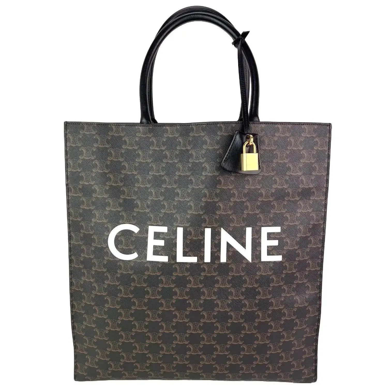 Pre-owned Celine Canvas Tote Bags Triomphe Vertical Cabas Black Monogram Tote