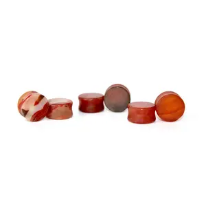 Carnelian Agate Stone Double Flare Plugs -  Matte Red and Orange Gauges
