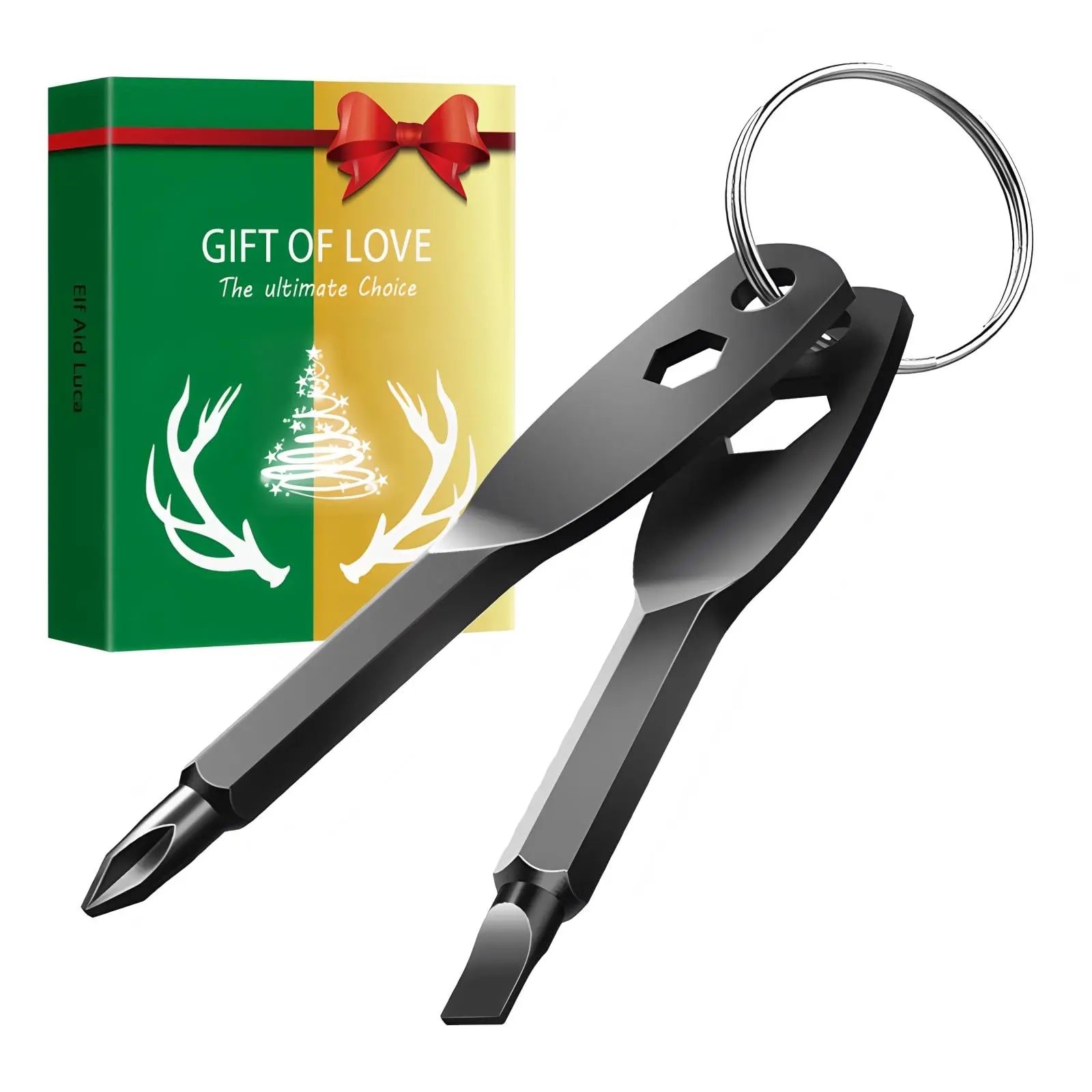 Stocking Stuffers For Men Teens  Christmas Gifts 4 In 1 Keychain Tool White Elephant Adults Cool Gadgets Dad Husband Boyfriends - Black