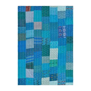 Ox Bay Hand Block Blue Kantha Throw Blanket