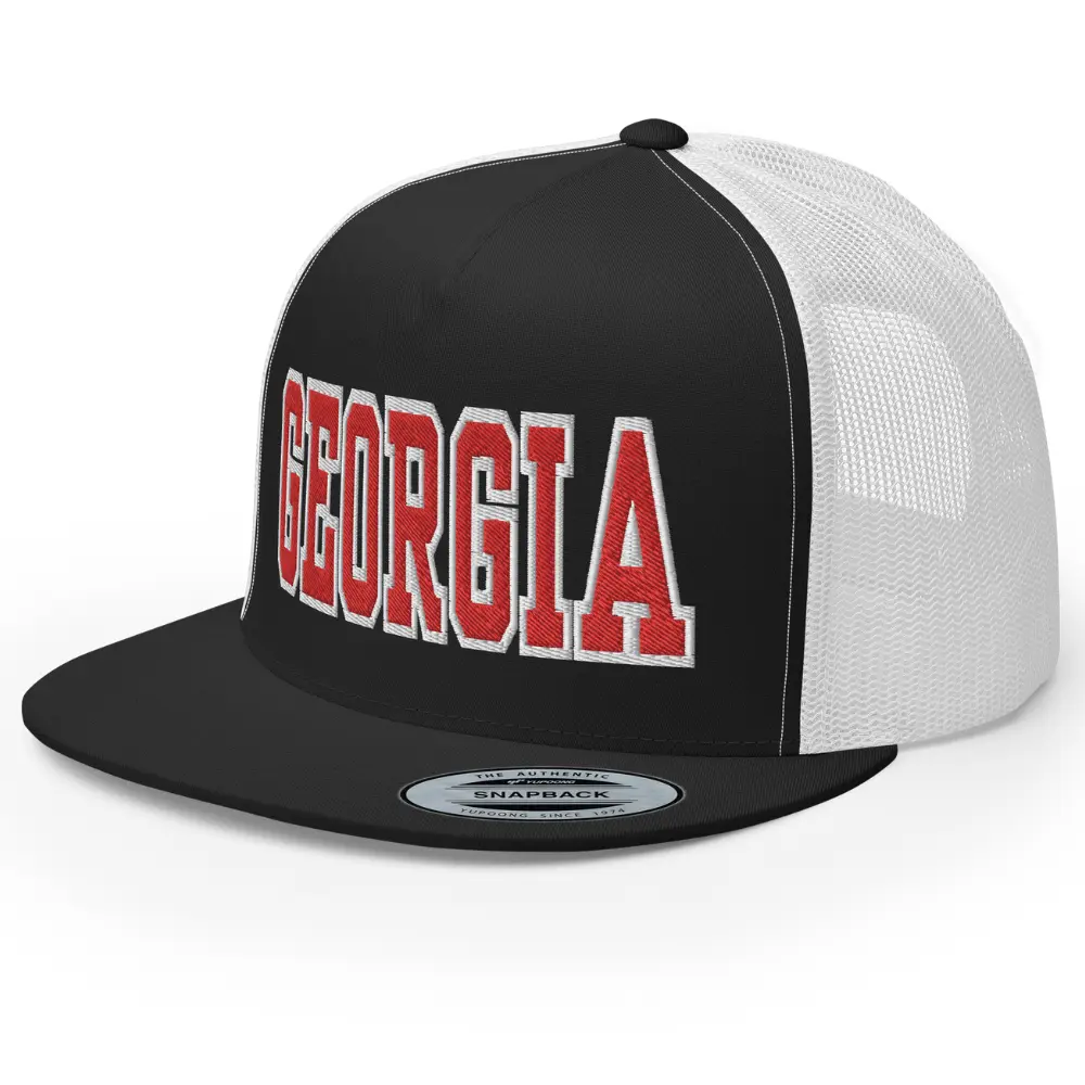 RIVEMUN NG Georgia Sports GA Embroidered Flat Bill Trucker Hat High Crown Adjustable Cap