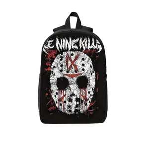 Horror Art Print 17-Inch Laptop Backpack — Crafted from durable polyester, featuring breathable shoulder straps, two-way zippers, and side pockets; an ideal choice for school, travel, and fans.
