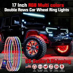 17.5" Double Row Dream RGB LED Wheel Ring Lights Turn&Brake Signal Bluetooth Lightbar IP68 Waterproof US Seller Shipping Truck