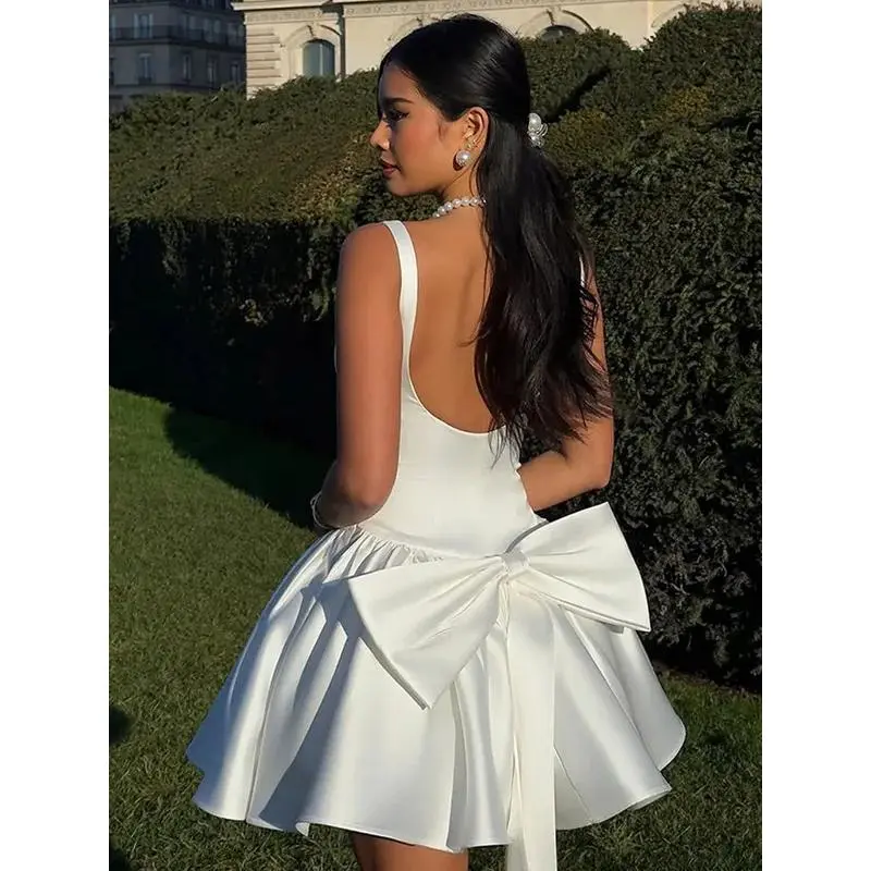black backless mermaid prom dress Swan Backless Halter Draped Satin Mini Dress ‍ ️Mermaid Way Ivory / M main image 0