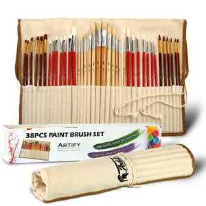 38 Pieces Paint Brushes, Intermediate Series, Hog Bristle, Horse Hair and Nylon Hairs Art Set Includes a Carrying Canvas Roll