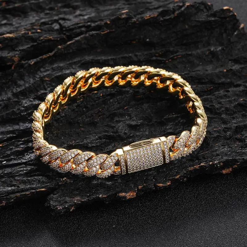 Premium Hip-Hop Bracelet for Men, 10mm Iced Out Bubble Cuban Link with Double Row AAA Zircon, Real Gold or Platinum Plating, Premium Bracelet