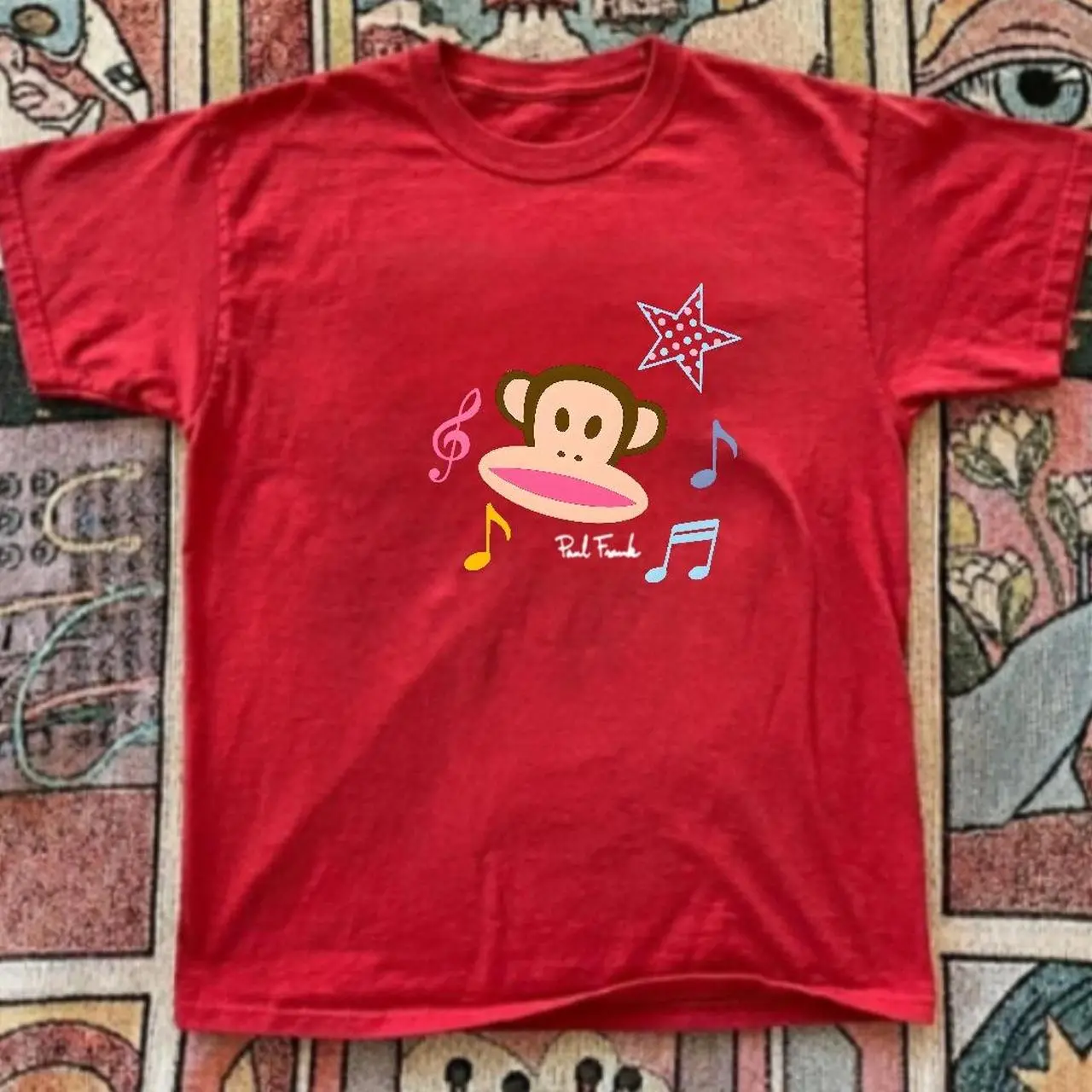 Gildan women’s red T-shirt, Red Paul Frank graphic tee with music notes