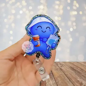 Pharmacy Balloon Glove Badge Reel, Glitter Pharmacist ID Clip, Pharmacy Tech Badge Reel, Cute Pharmacist Badge Holder, Pharmacy Badge Reel,