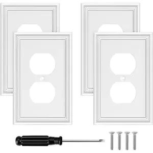 Modern Decorative Bamboo Fiber Wall Plate Outlet & Light Switch Covers for Kitchen Bathroom, 1 Gang Duplex Outlet 4 Pack